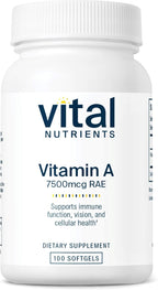 Vital Nutrients Vitamina A 7500mcg RAE - Suplemento de Vitamina A para la Función Inmune, Visión, Piel y Salud Celular - Sin Gluten, Lácteos, Soja - No OGM - 100 Cápsulas