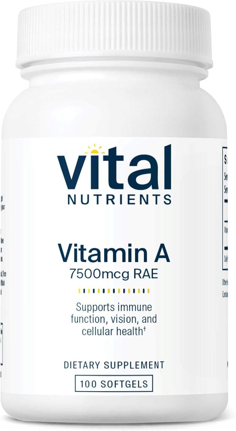Vital Nutrients Vitamina A 7500mcg RAE - Suplemento de Vitamina A para la Función Inmune, Visión, Piel y Salud Celular - Sin Gluten, Lácteos, Soja - No OGM - 100 Cápsulas