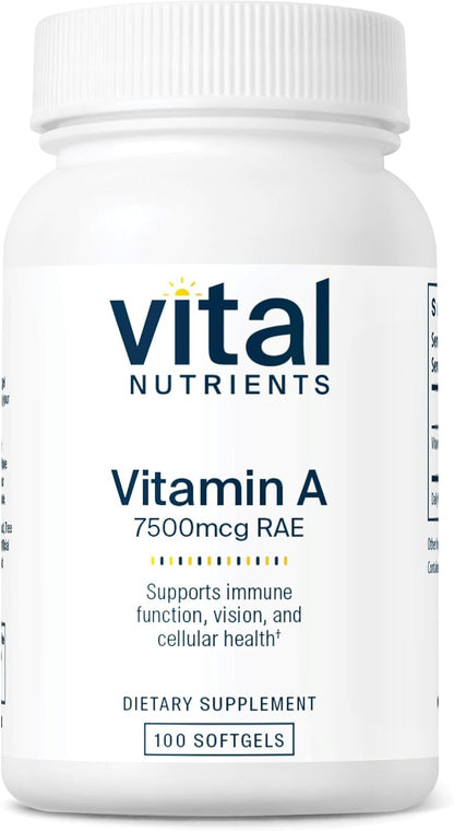 Vital Nutrients Vitamina A 7500mcg RAE - Suplemento de Vitamina A para la Función Inmune, Visión, Piel y Salud Celular - Sin – Image 1