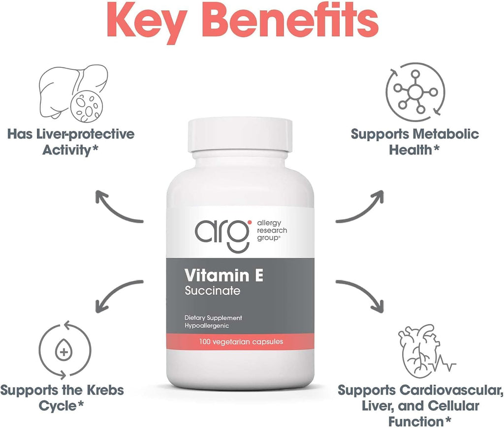 ARG Vitamina E Succinato - 400 IU - Cápsulas Vegetarianas