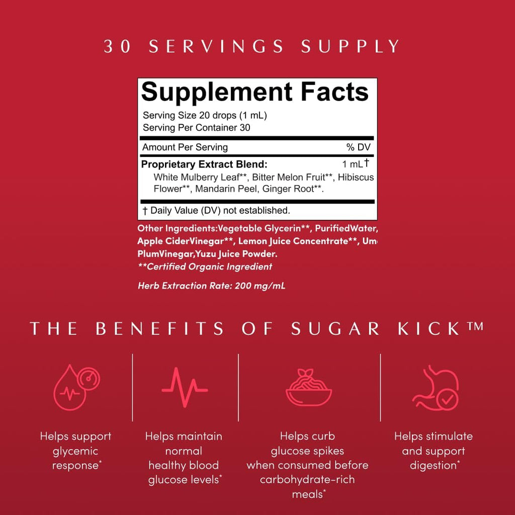 Apothékary Sugar Kick – Complemento Líquido de Hierbas para Ayudar a Controlar los Antojos y Mantener Niveles Normales de Azúcar en Sangre, 30 ml, 30 Servicios