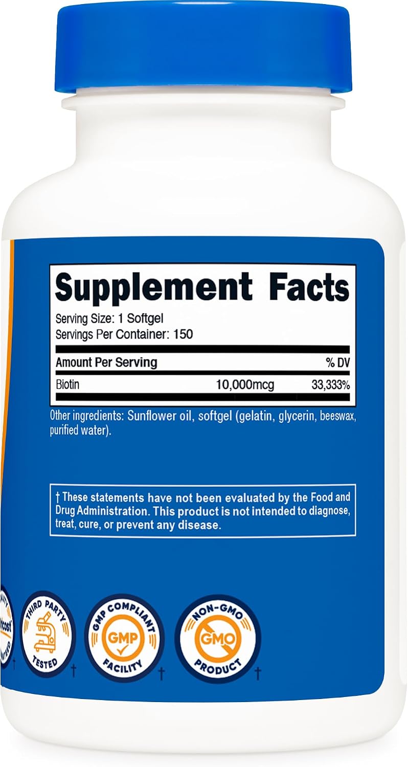 Nutricost Biotina (10.000 mcg) 150 Cápsulas Blandas - Sin Gluten, No GMO
