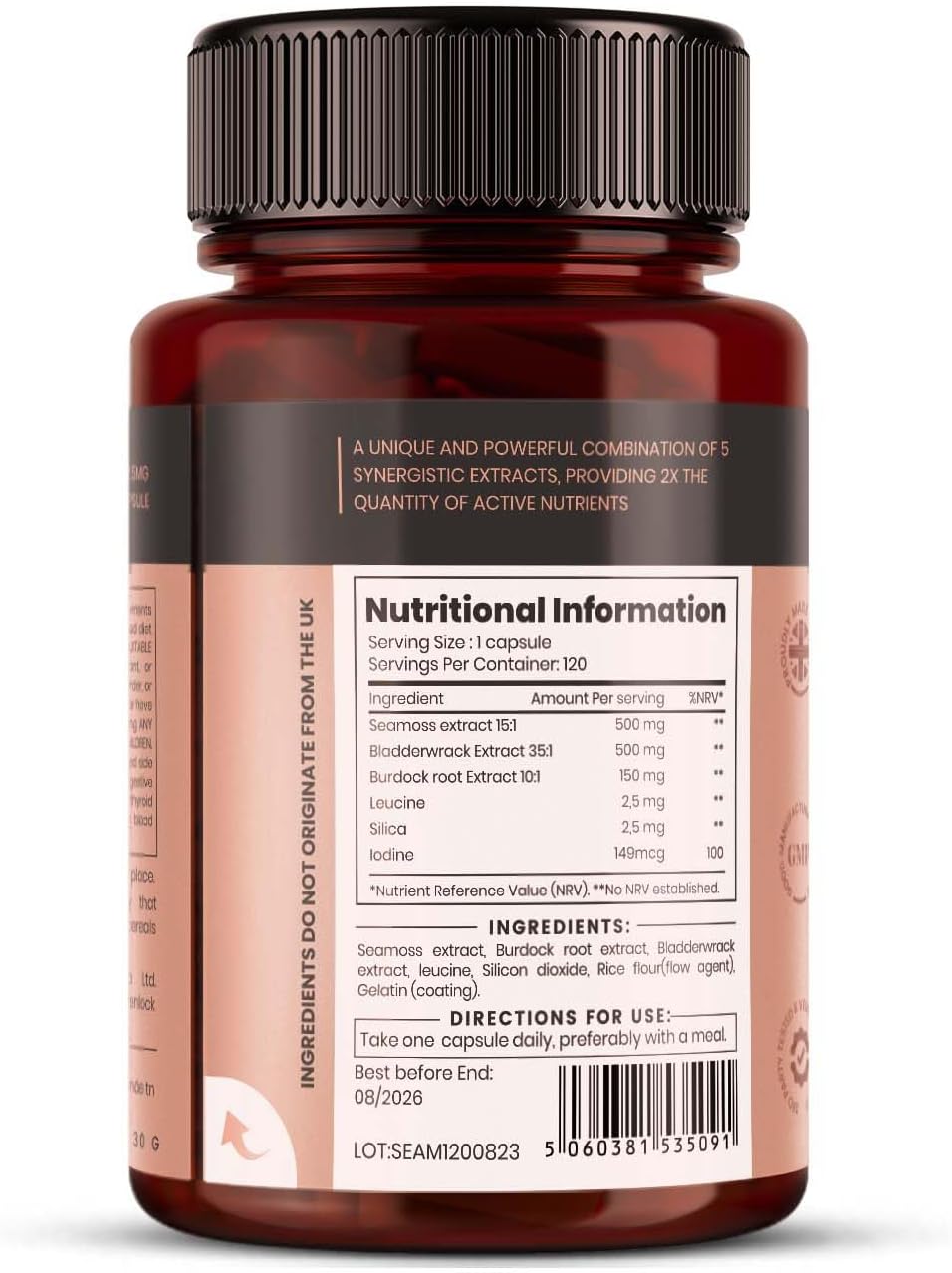pureclinica Complejo Seamoss Doble Concentración - 1155mg x 120 Cápsulas (4 Meses de Suministro)