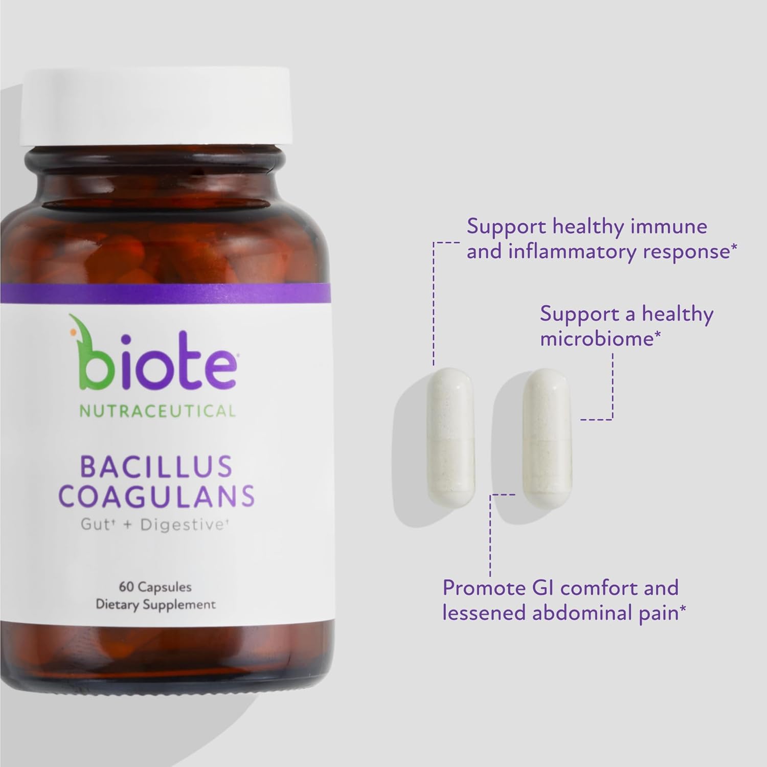 Biote Nutraceuticals Bacillus Coagulans - Probiótico para la Salud Digestiva (60 Cápsulas)