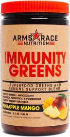 Arms Race Nutrition Immunity Greens Superfoods - Apoyo Inmunológico y Digestivo, Sabor Piña Mango, 9.2 oz (30 porciones)