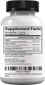 Research Labs Advanced NMN Resveratrol & Betaine (TMG) Longevity Formula