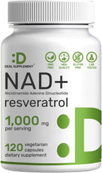 NAD+ Resveratrol 1.000mg por dosis, 120 Cápsulas Vegetales - 2 en 1 Suplemento de Potencia Extra, Alternativa al NMN, No Transgénico, Sin Gluten