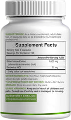 DEAL SUPPLEMENT Melón Amargo con Berberina, 300 Cápsulas - Extracto 15:1 y Berberina HCL, No Transgénico