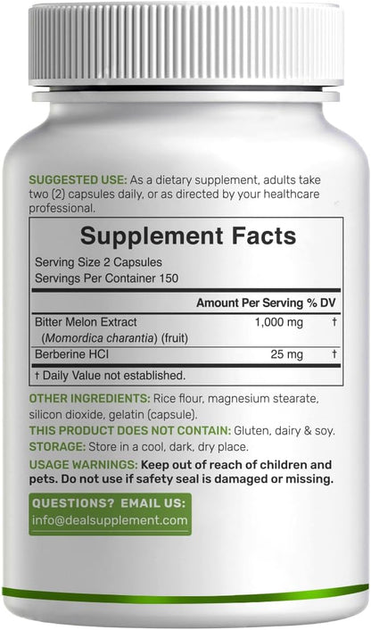 DEAL SUPPLEMENT Melón Amargo con Berberina, 300 Cápsulas - Extracto 15:1 y Berberina HCL, No Transgénico – Image 6