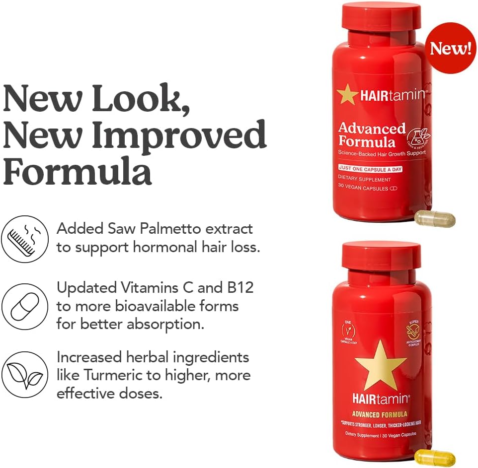 HAIRtamin Advanced Formula Biotin 5000 mcg - Hair, Skin and Nails Supplement - 30 Capsules