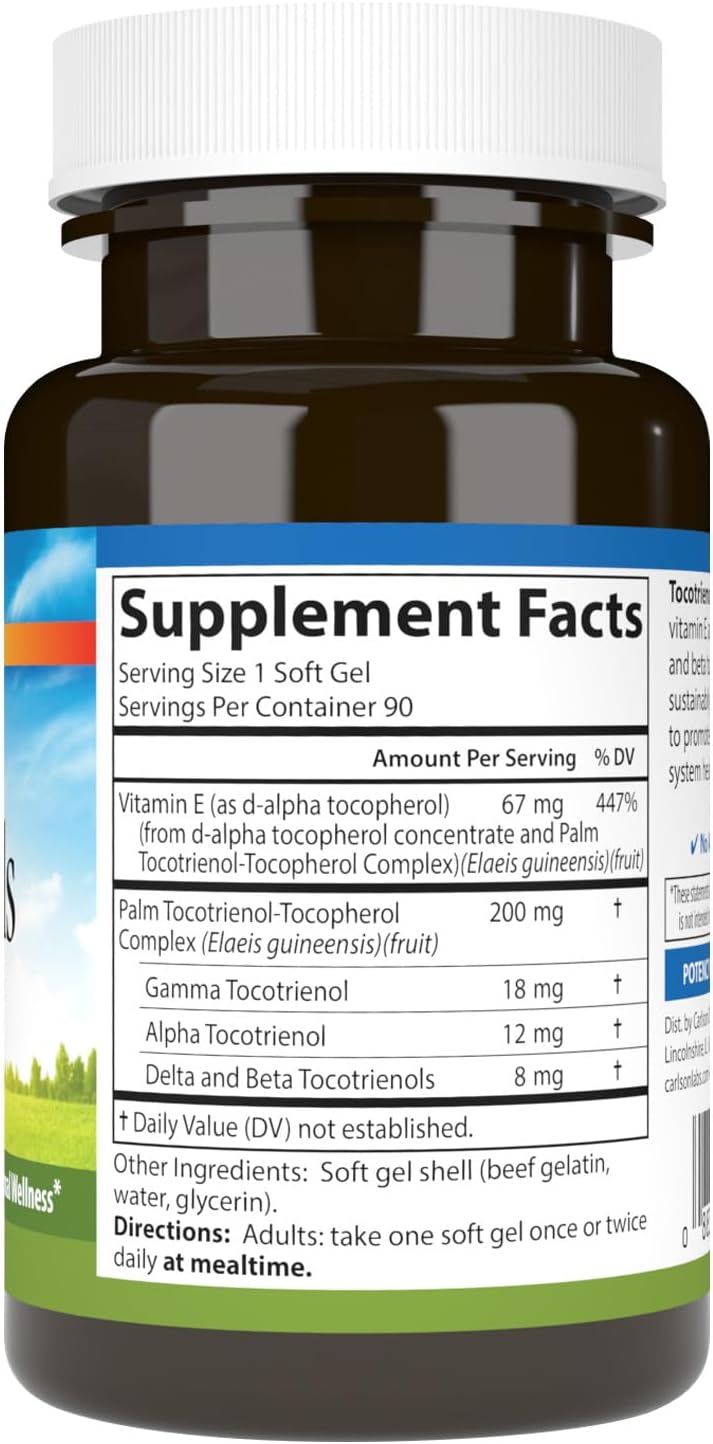 Carlson - Tocotrienoles, 40 mg, con Vitamina E Natural (Gamma, Alfa, Delta, Beta), 90 Cápsulas Blandas