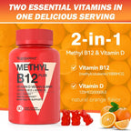 VEGEPOWER Gominolas Veganas de Vitamina D3 y B12, Metilcobalamina, para Adultos y Niños, Sabor Naranja, 90 Gominolas
