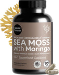 Sea Moss Capsules – Irish Sea Moss con Black Seed Oil, Ashwagandha, Moringa, Ginseng y Ginger – Suplemento Nutricional – 60 Cápsulas