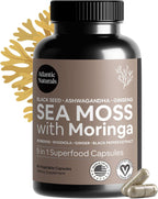 Sea Moss Capsules – Irish Sea Moss con Black Seed Oil, Ashwagandha, Moringa, Ginseng y Ginger – Suplemento Nutricional – 60 Cápsulas