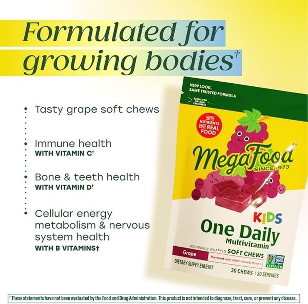 MegaFood Kids One Daily Multivitamin Soft Chews - Multivitamínico Infantil Sabor Uva - 30 Gomitas