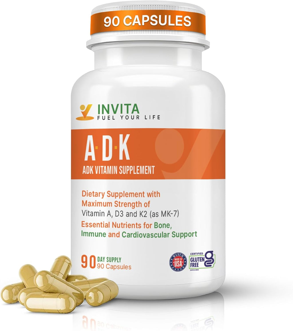 Invita, Suplemento ADK Vitaminas A, D3 5000 UI y K2 MK-7 - 90 Cápsulas
