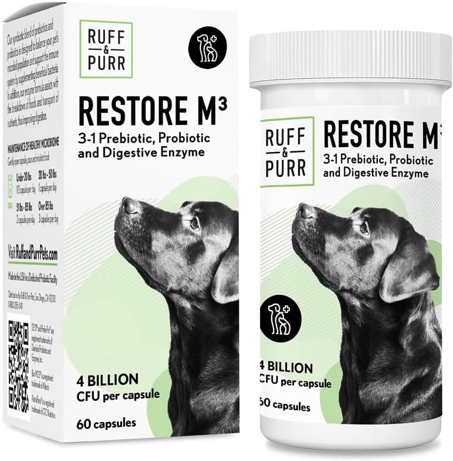 Ruff & Purr Probióticos para Perros – 3 en 1: Probióticos, Prebióticos y Enzimas Digestivas con DE111 y PreforPro