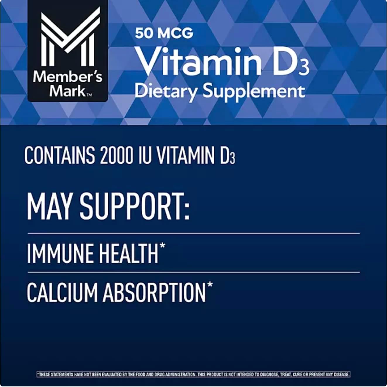 Member Mark Vitamina D3, 50 mcg (2000 UI), 400 Cápsulas Blandas