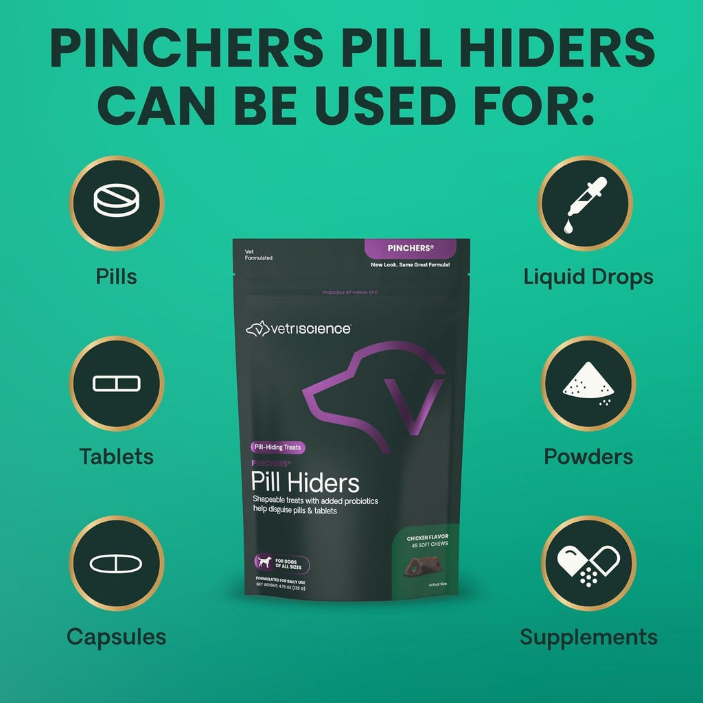 VetriScience Extra Large Pinchers Pill Hiders Masticables con Probióticos para Perros, Sabor Pollo, 45 uds.
