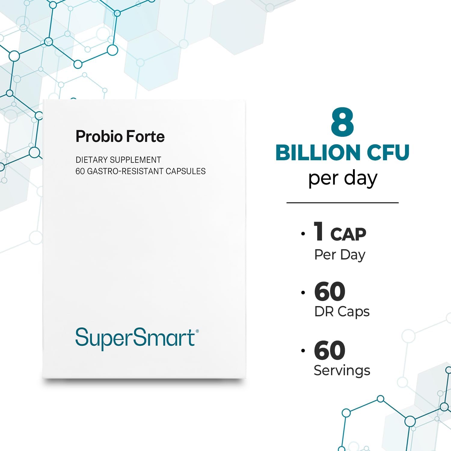 Supersmart Probio Forte 8 Billion CFU - Advanced Daily Probiotic - 60 Delayed Release Capsules