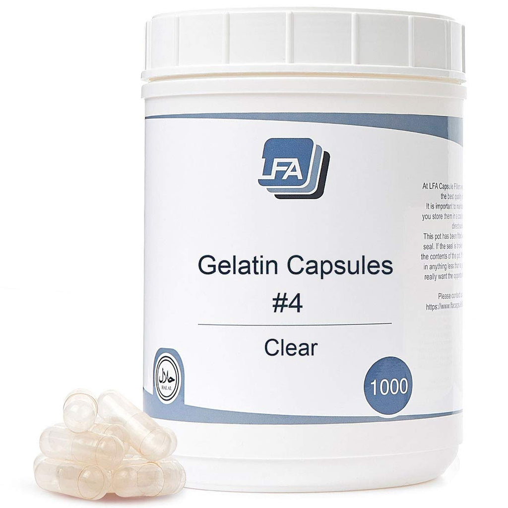 Cápsulas Vacías Tamaño 4 - Gelatina Clara - 1000 Unidades - Apta para Máquina de Llenado - Cápsulas de Gelatina Bovina Fácil de Abrir - Certificado Halal