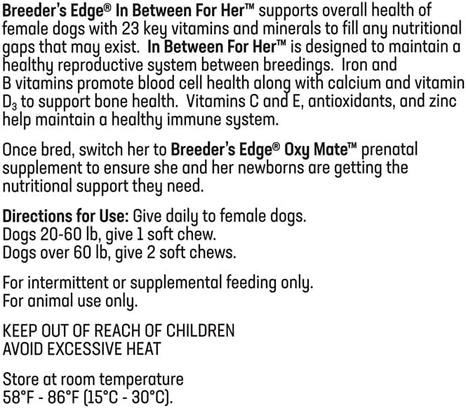 Breeder's Edge in Between for Her - Multivitamínico diario para perros y gatos reproductores - 360 comprimidos