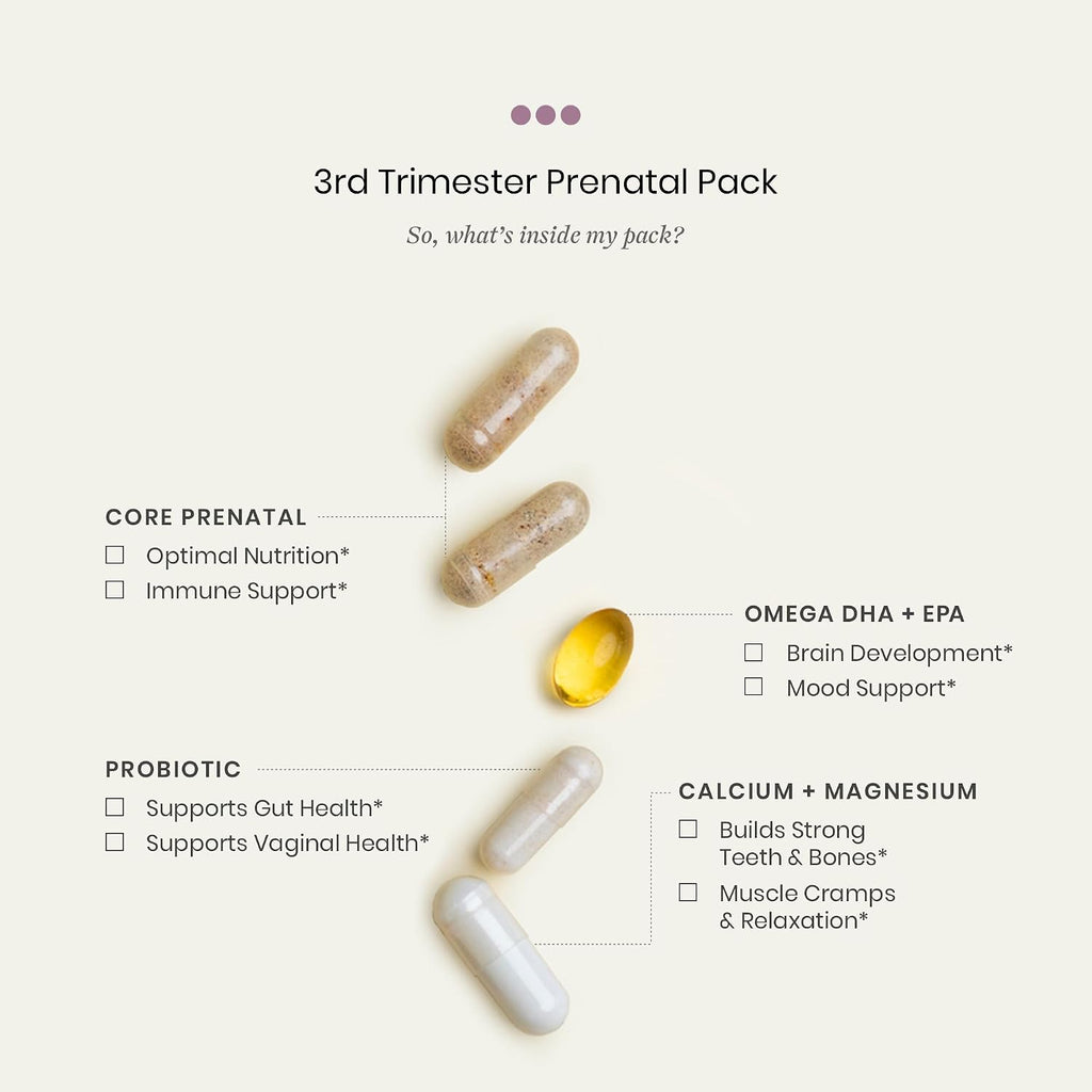 Pack Prenatal Tercer Trimestre Perelel - Multivitamínico con Magnesio, Omega 3, Probióticos y Calcio, 30 Sobres