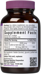 Bluebonnet Nutrition Vitamina A y D3 10.000 UI/400 UI - 100 Cápsulas Blandas