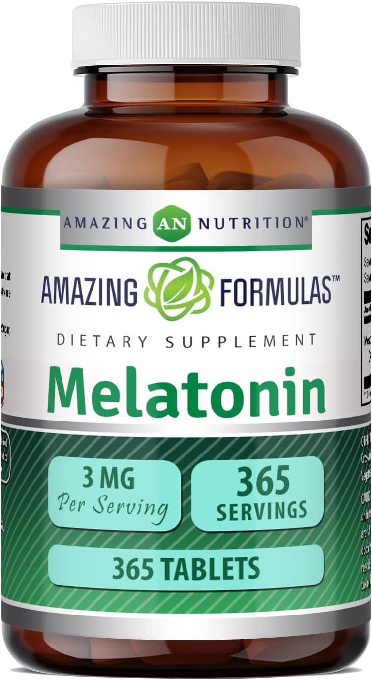 Amazing Formulas Melatonina 3 mg por porción | Tabletas | No Transgénico | Sin Gluten | 365 Comprimidos