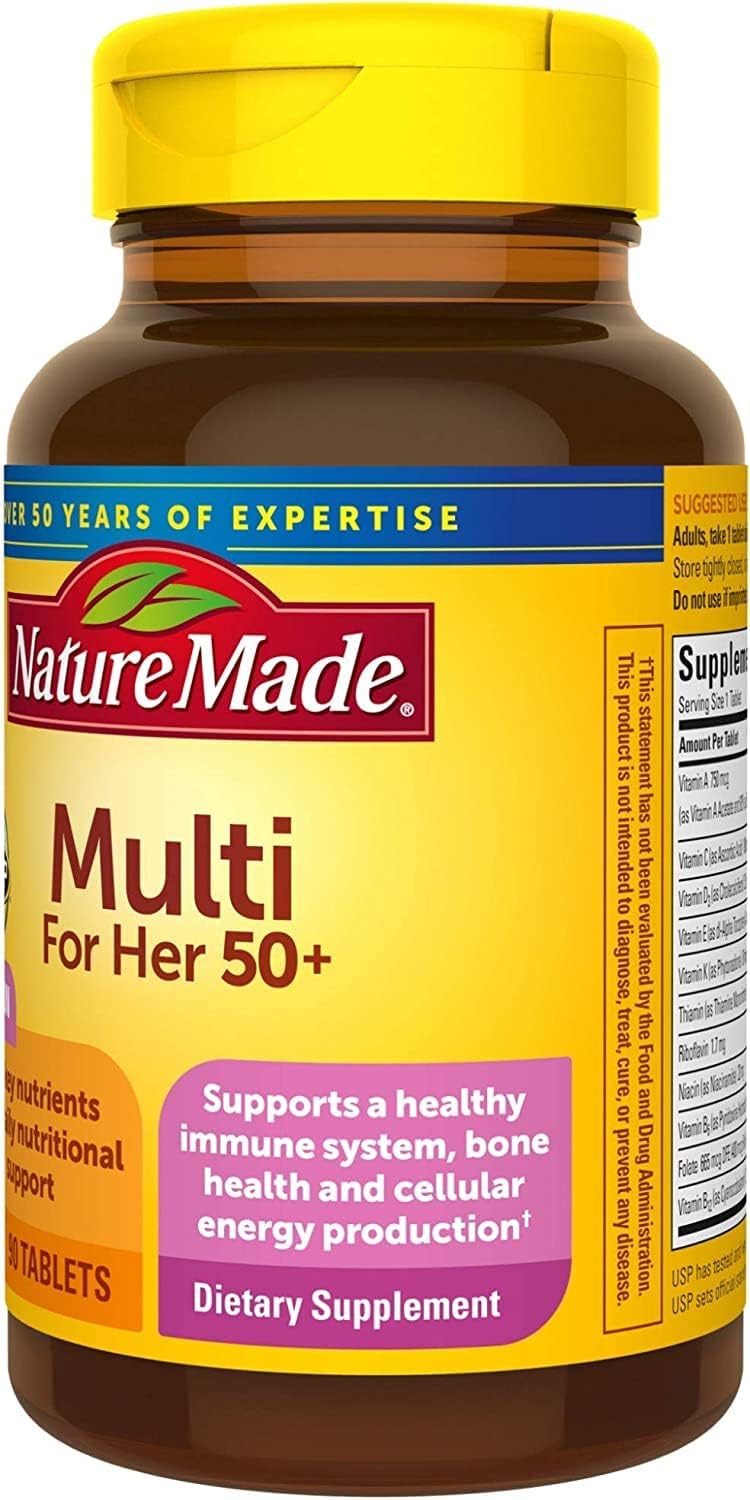Nature Made Multi for Her 50+ - Multivitamínico para Mujeres Mayores de 50 Años - 360 Comprimidos (4 Botellas de 90)