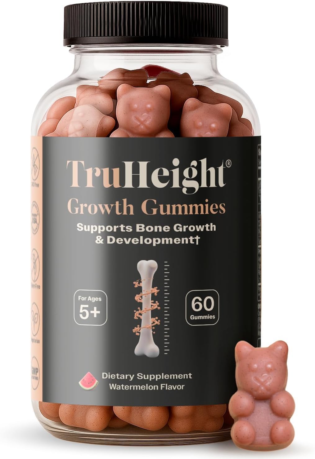 TruHeight Growth Gummies (Sandía) - Suplemento de Crecimiento Natural para Niños y Adolescentes - Vitaminas D, K, Calcio y Ashwagandha
