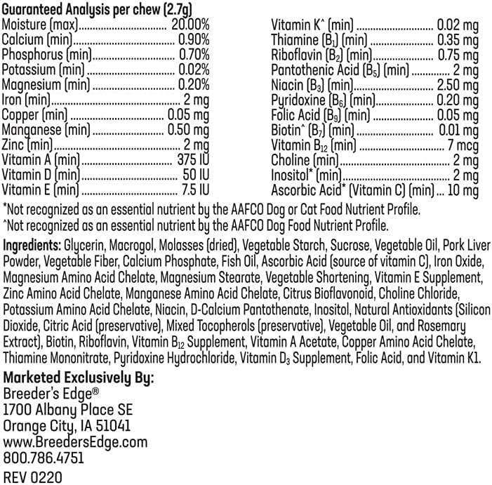 Breeder's Edge In Between for Her, Suplemento multivitamínico diario para perros y gatos reproductores, 90 comprimidos para gatos y perros pequeños