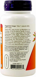 NOW Foods Vitamina B-2 100 mg Cápsulas, 2 unidades