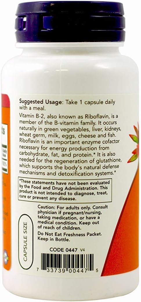 NOW Foods Vitamina B-2 100 mg Cápsulas, 2 unidades