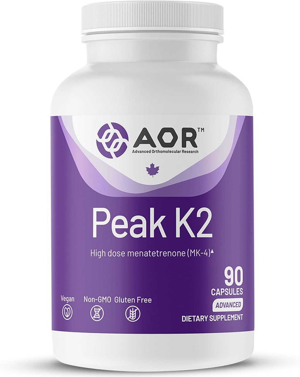AOR Peak K2 – Vitamina K2 MK-4, 90 Cápsulas Veganas