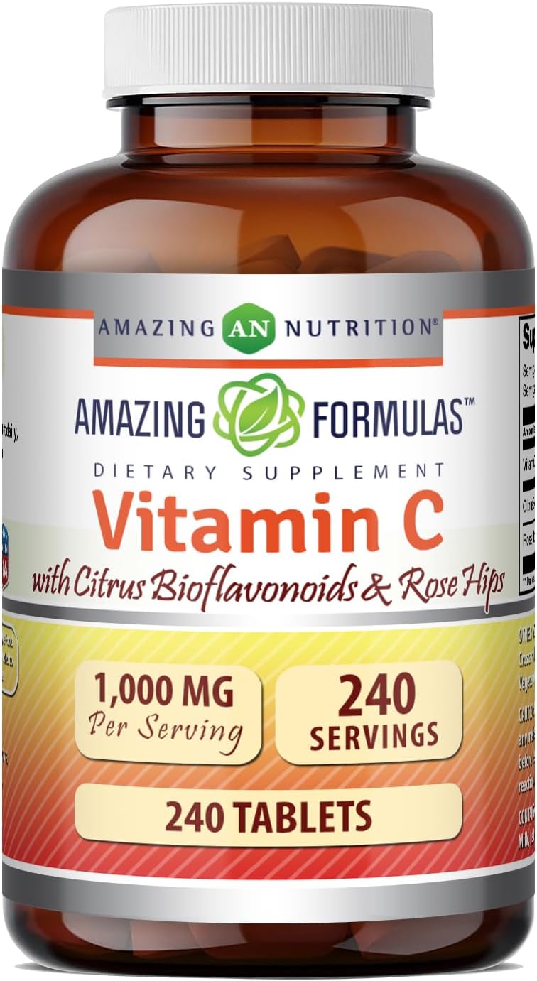 Amazing Formulas Vitamina C con Escaramujo y Bioflavonoides Cítricos | 240 Comprimidos | No Transgénico | Sin Gluten