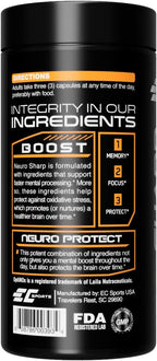 EC Sports NeuroSharp Powerful Nootropic Supplement for Focus, Faster Processing, Instant Positive Energy & Performance, Memory & Cognitive Support w/ 18 Nootropics - 90 Capsules