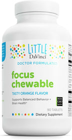 Little DaVinci Focus Chewable - Suplemento para la Concentración y la Salud Cerebral Infantil - Con Vitamina B6, Folato, Vitamina B12 y Magnesio - Sabor Naranja - Sin Azúcar - 90 Comprimidos