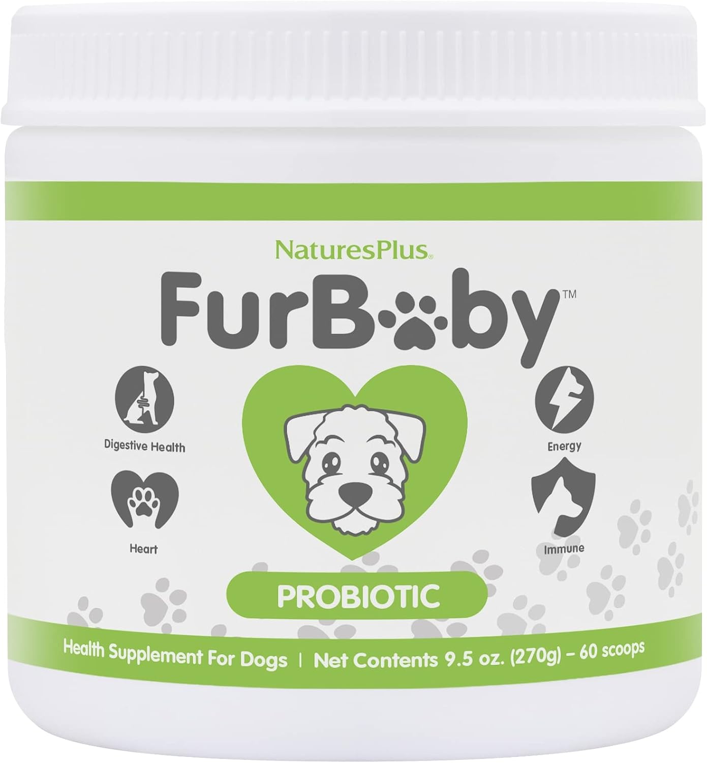 NaturesPlus FurBaby Probiótico para Perros - 269 g - Apoya la Salud Digestiva, Cardíaca, Hepática e Inmunológica - 60 Dosis