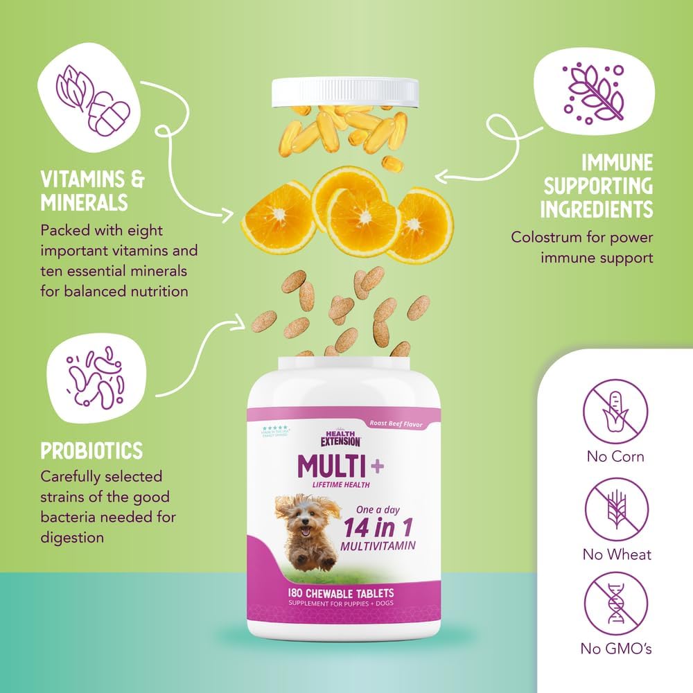 Health Extension Lifetime Multivitamin and Mineral Tablets for Dogs and Puppies, 180 Tablets