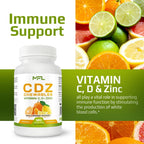 MUSCLE FOOD LABS C D Z Chewables - Vitamina C 1000 mg, Vitamina D3 y Zinc - 120 Comprimidos Masticables Vegetarianos