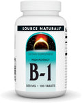 Source Naturals Vitamina B-1 Tiamina 500mg Alta Potencia, 100% Pura - 100 Comprimidos