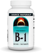 Source Naturals Vitamina B-1 Tiamina 500mg Alta Potencia, 100% Pura - 100 Comprimidos
