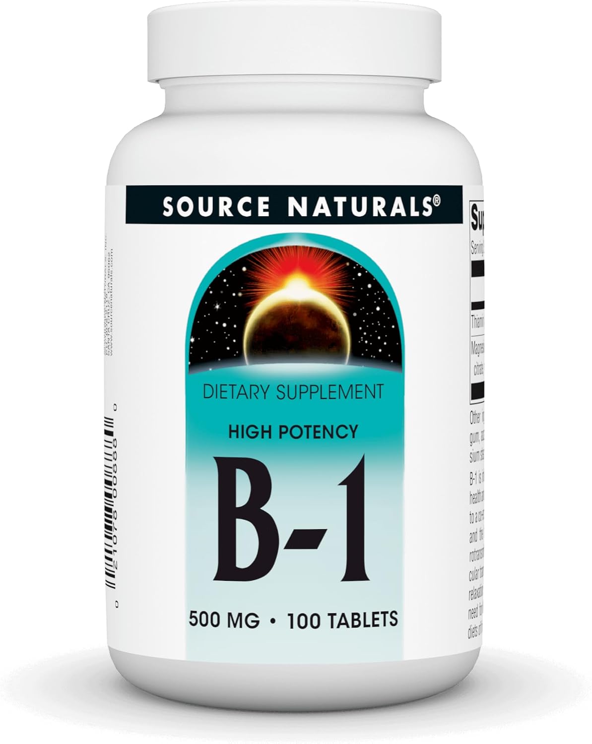 Source Naturals Vitamina B-1 Tiamina 500mg Alta Potencia, 100% Pura - 100 Comprimidos