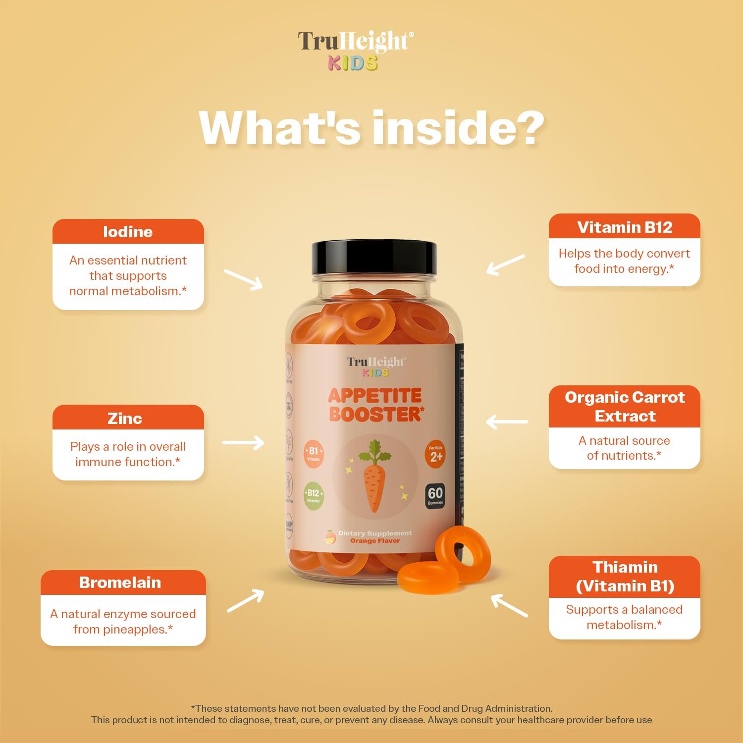 TruHeight Kids Gummies para Estimular el Apetito (Naranja, 2+ años)