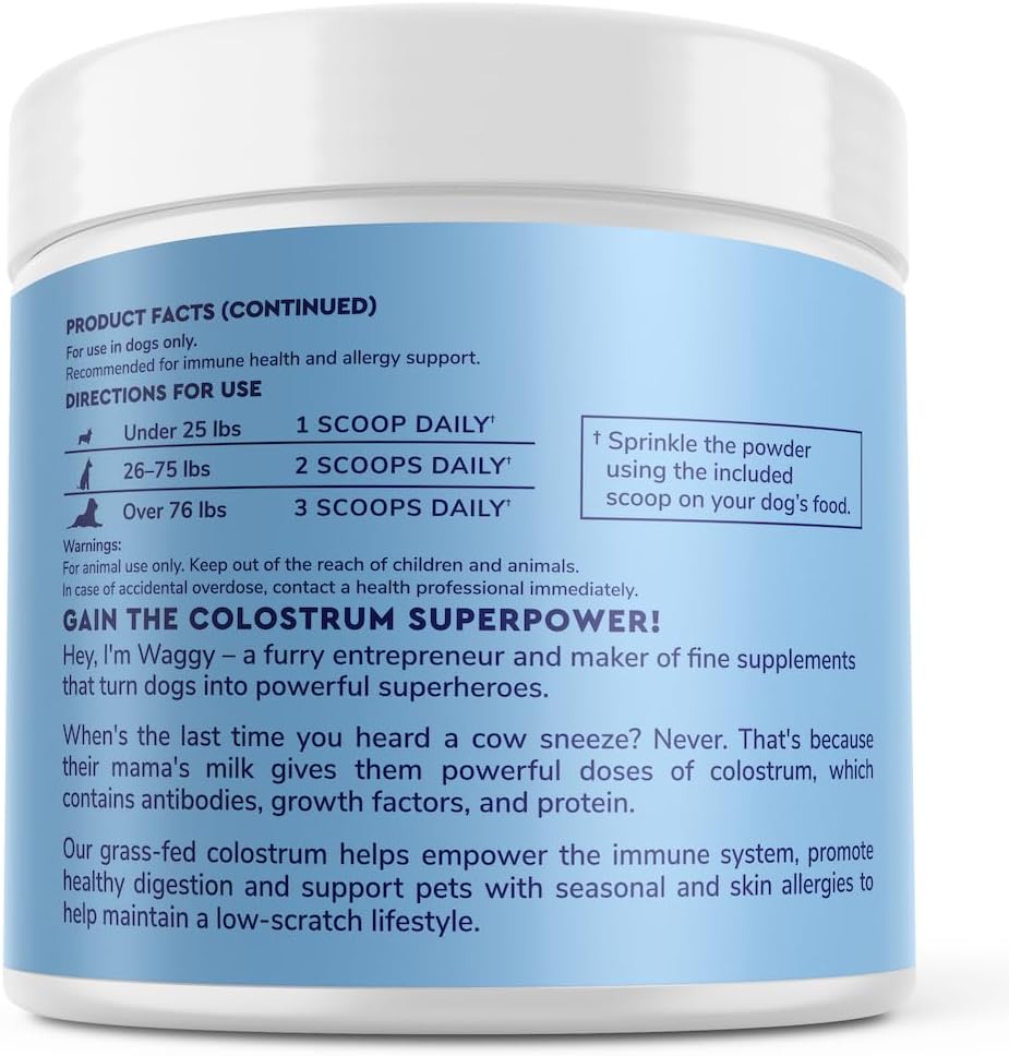 Wonder Paws Premium Grass Fed Colostrum for Dogs – Calostro Bovino Puro para Perros – 3.20 oz (90.7 g)
