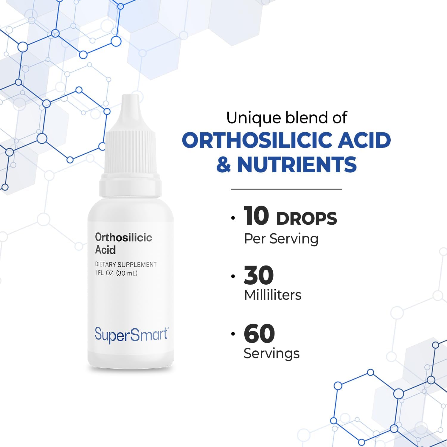 Supersmart - Ácido Ortosilícico (Fórmula Avanzada) - Suplemento de Silicio - Complejo con Minerales, Vitaminas y Boro | No OGM y Sin Gluten - 30 ml