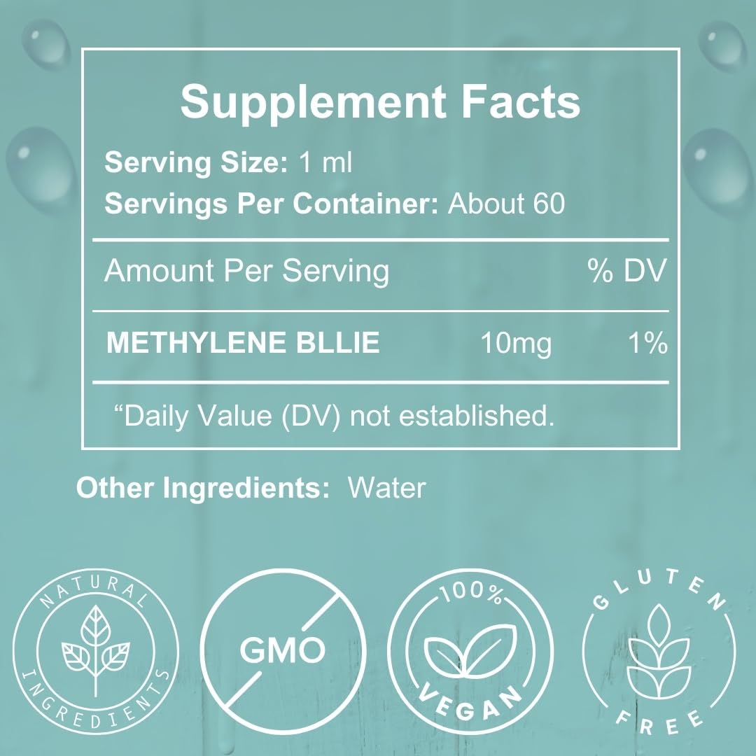 OU Methylene Blue 1% | Grado USP | Suplemento para la Salud Cerebral | Frasco con Gotero de 50 ml | Sin Formaldehído