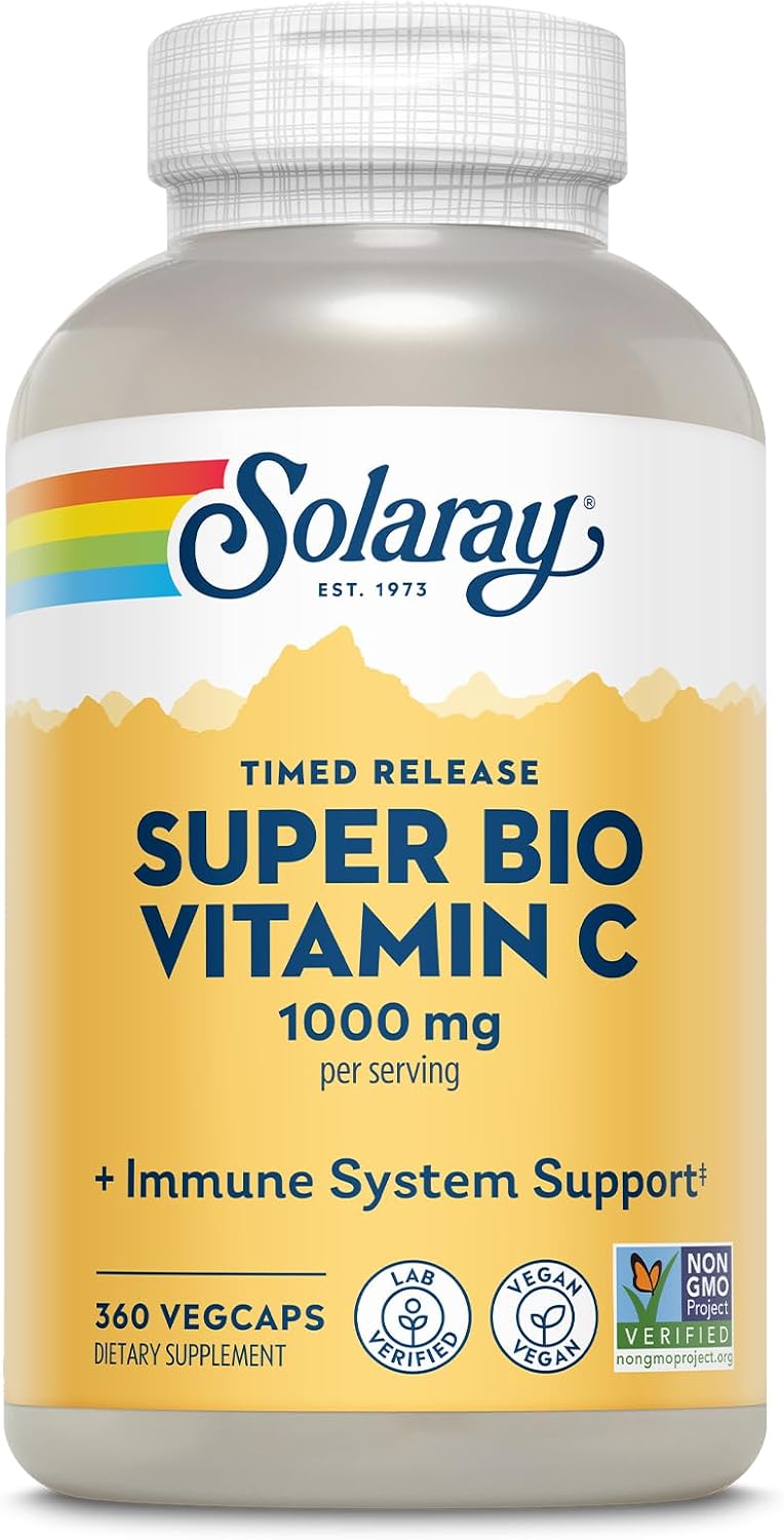 SOLARAY Super Bio Vitamin C 1000 mg with Bioflavonoids, Sustained Release, Vegan - 250 Capsules