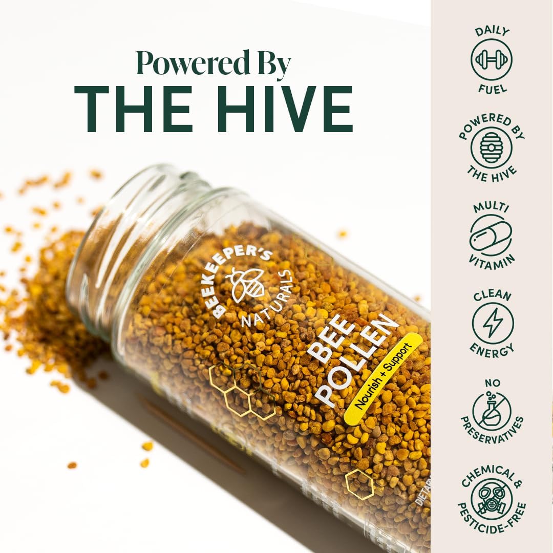 Beekeeper's Naturals - Gránulos de Polen de Abeja 100% Crudo, Enzimas Naturales Preservadas, Fuente de Vitamina B, Minerales, Aminoácidos y Proteína - Paleo y Keto, Sin Gluten (148 g)